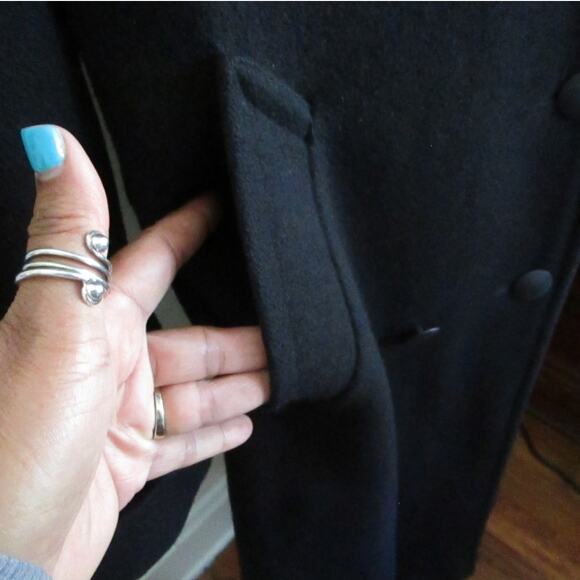 Vintage 80s Jofeld by Forstmann Black Wool Blend Coat Maxi Shawl Collar Sz M/L - Picture 15 of 17